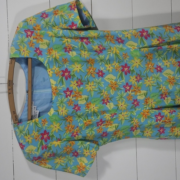 EUC Maggie London Women's sz 6 Vintage Tropical Floral 100% Silk Midi Dress - Picture 3 of 9